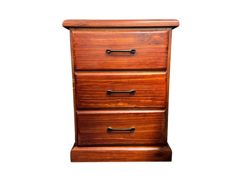 Donnelly 3 Drw Bedside Table (500W) (Black Andi Handle)