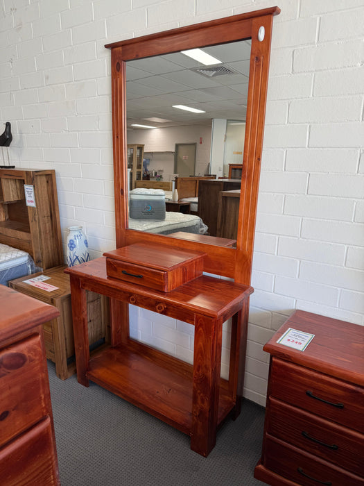 Pine 1 Drw Hall Table with Mirror