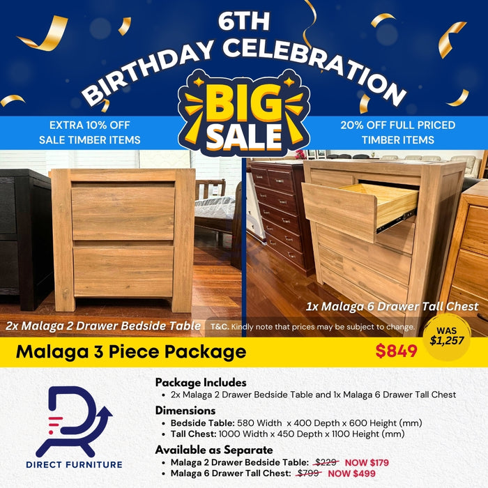 Malaga 3 Piece Chest Drawer Package