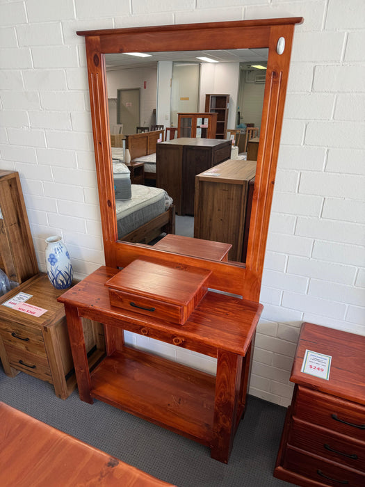 Pine 1 Drw Hall Table with Mirror