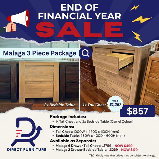 Malaga 3 Piece Chest Drawer Package - Direct Furniture Warehouse